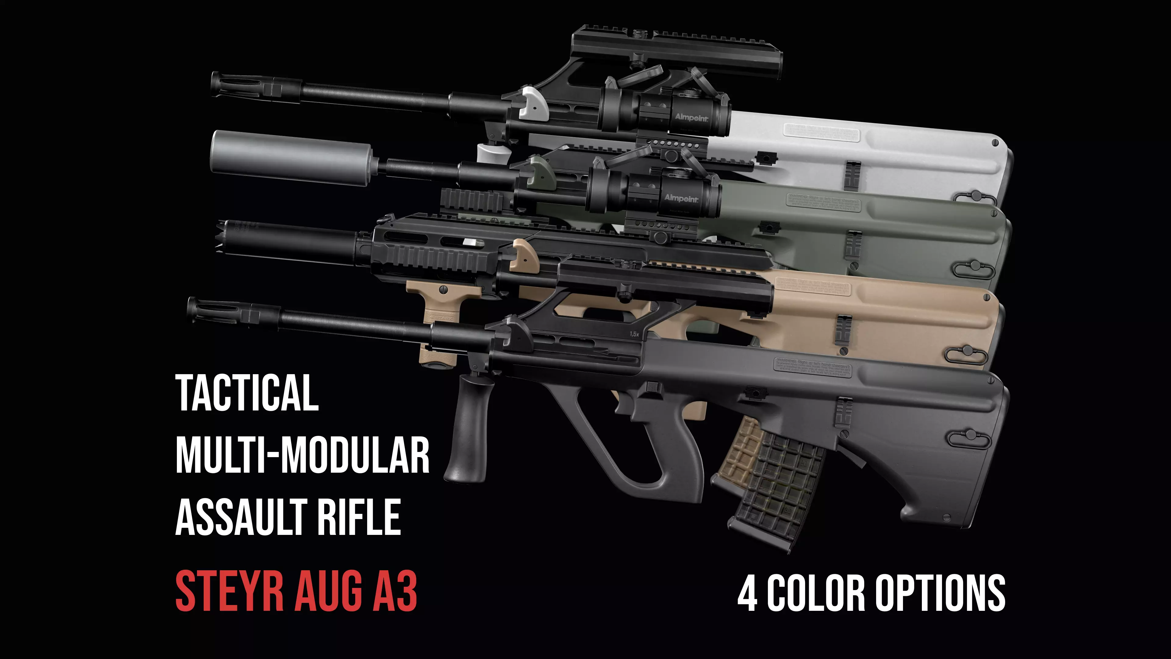 Tactical modular assault rifle Bullpup Steyr AUG A3 Low-poly 3D model_0