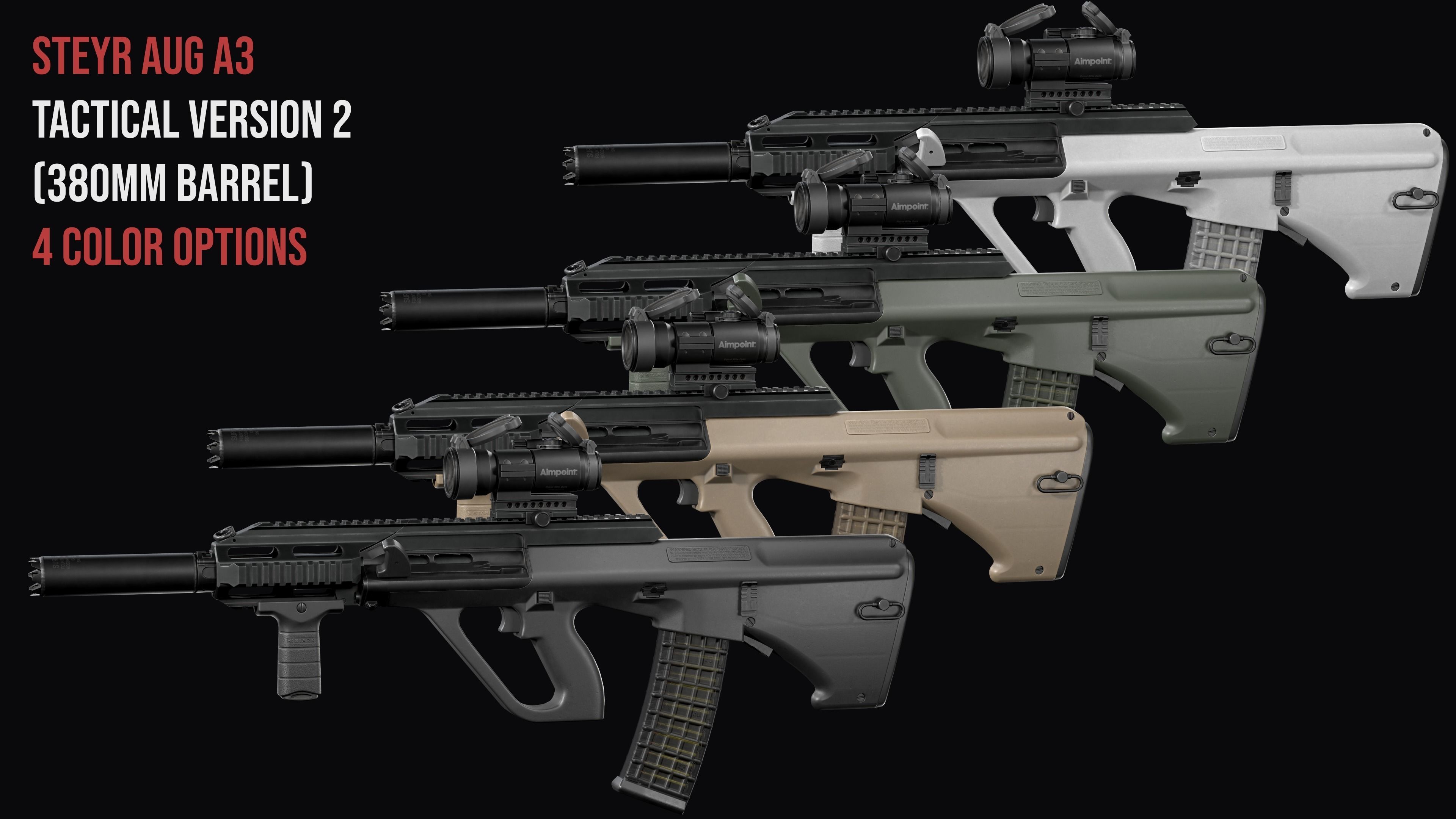 Tactical modular assault rifle Bullpup Steyr AUG A3 Low-poly 3D model_8