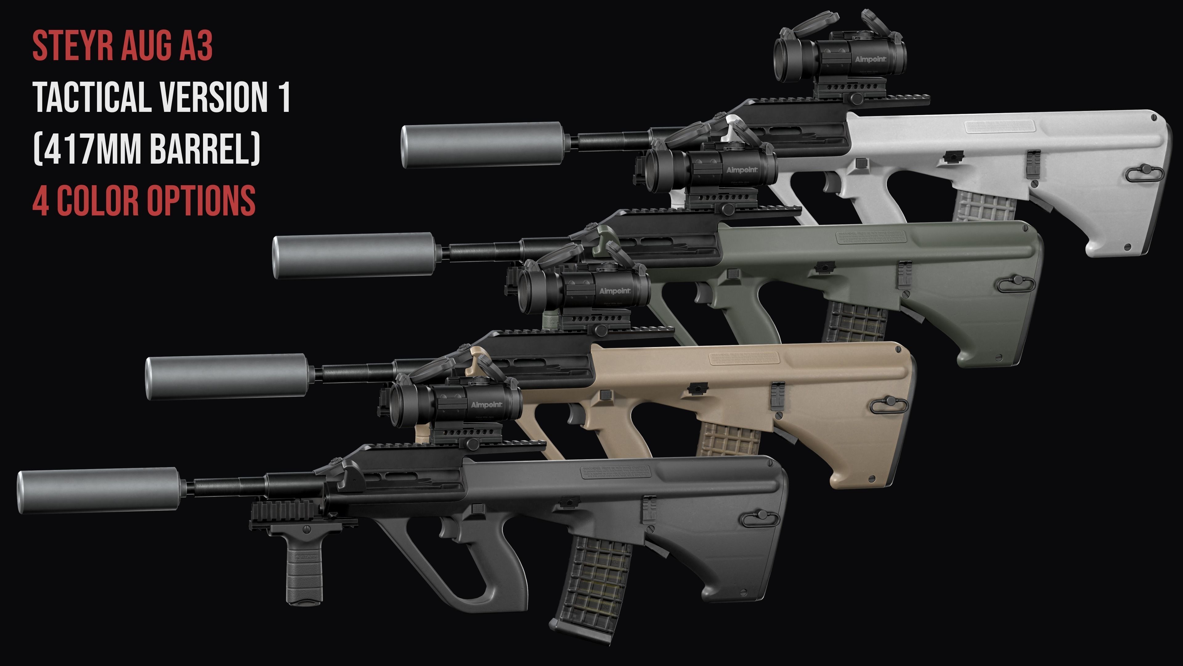 Tactical modular assault rifle Bullpup Steyr AUG A3 Low-poly 3D model_7