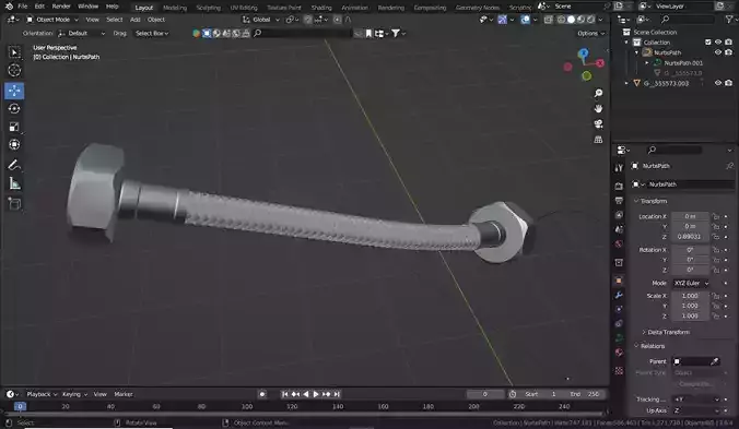 braided hose pipe with end nuts rigged 3D model