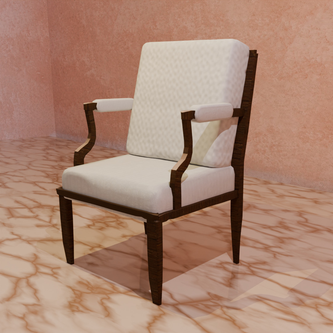 Vintage Wooden Arm Chair with Cushions 3D model_1
