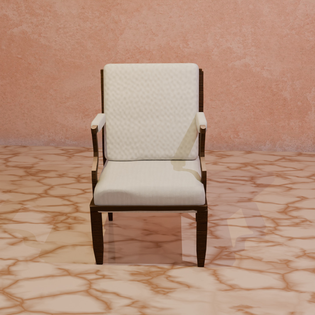 Vintage Wooden Arm Chair with Cushions 3D model_2