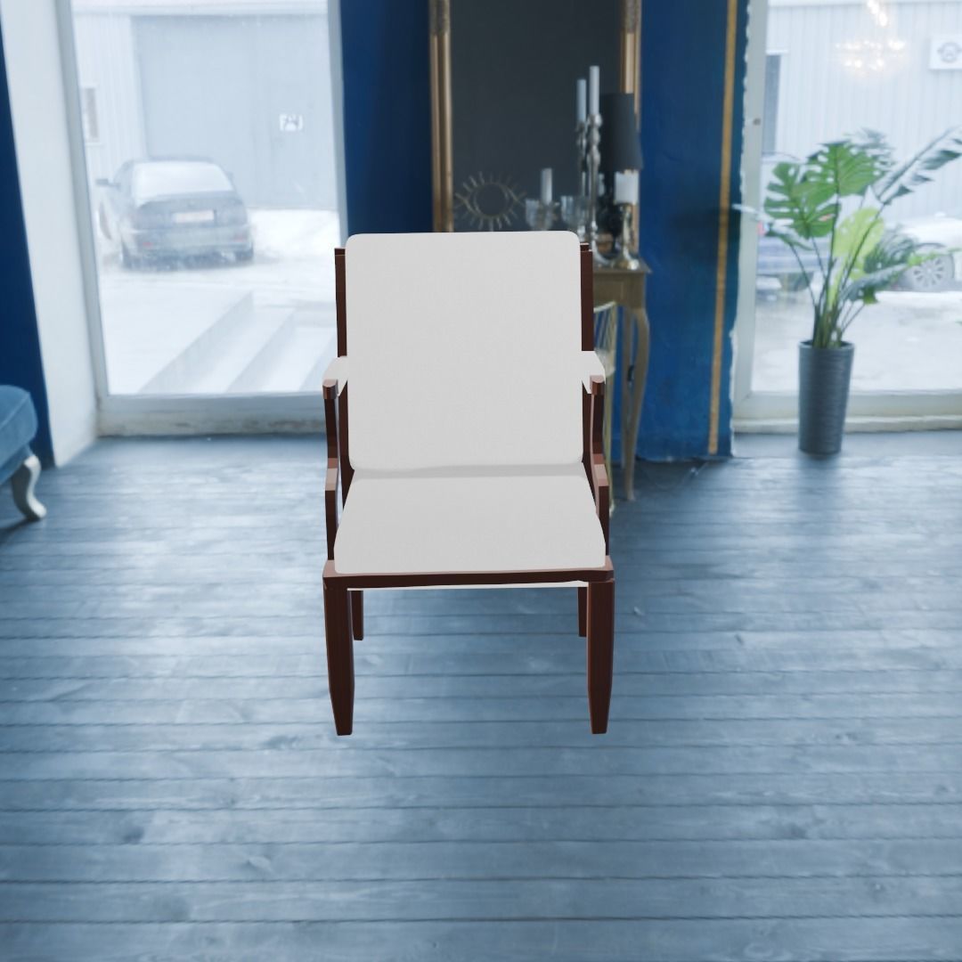 Vintage Wooden Arm Chair with Cushions 3D model_3