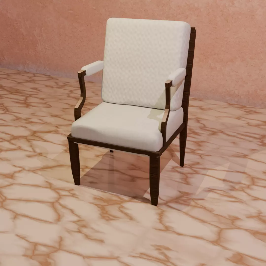 Vintage Wooden Arm Chair with Cushions 3D model_0