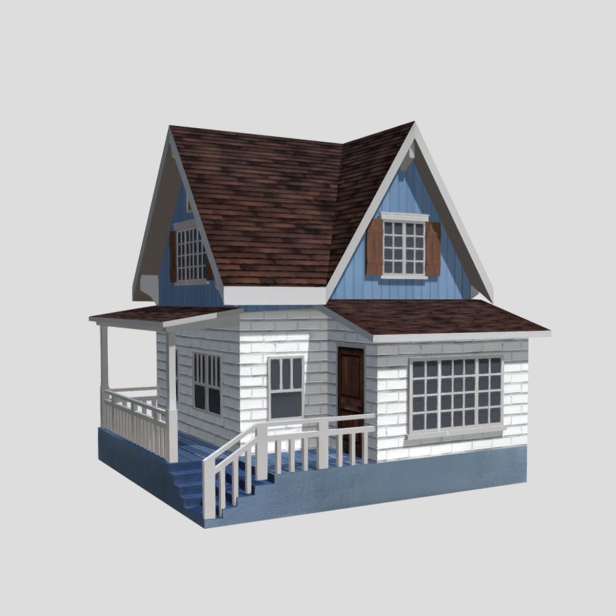 American Style Cottage - Town House Model Low-poly 3D model_2