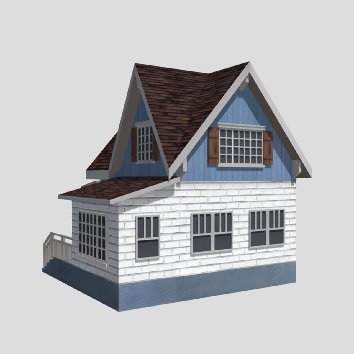 American Style Cottage - Town House Model Low-poly 3D model_3