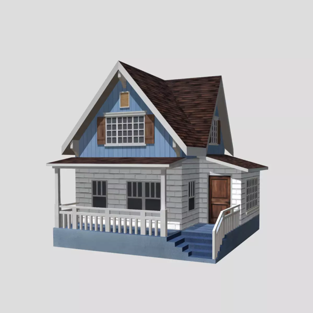 American Style Cottage - Town House Model Low-poly 3D model_0