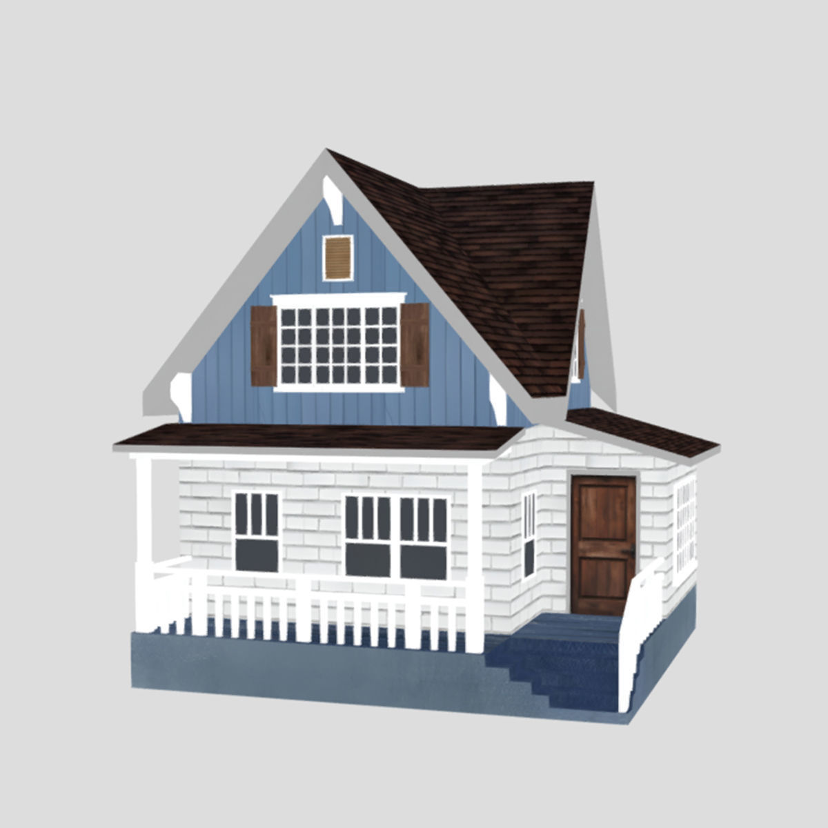 American Style Cottage - Town House Model Low-poly 3D model_8