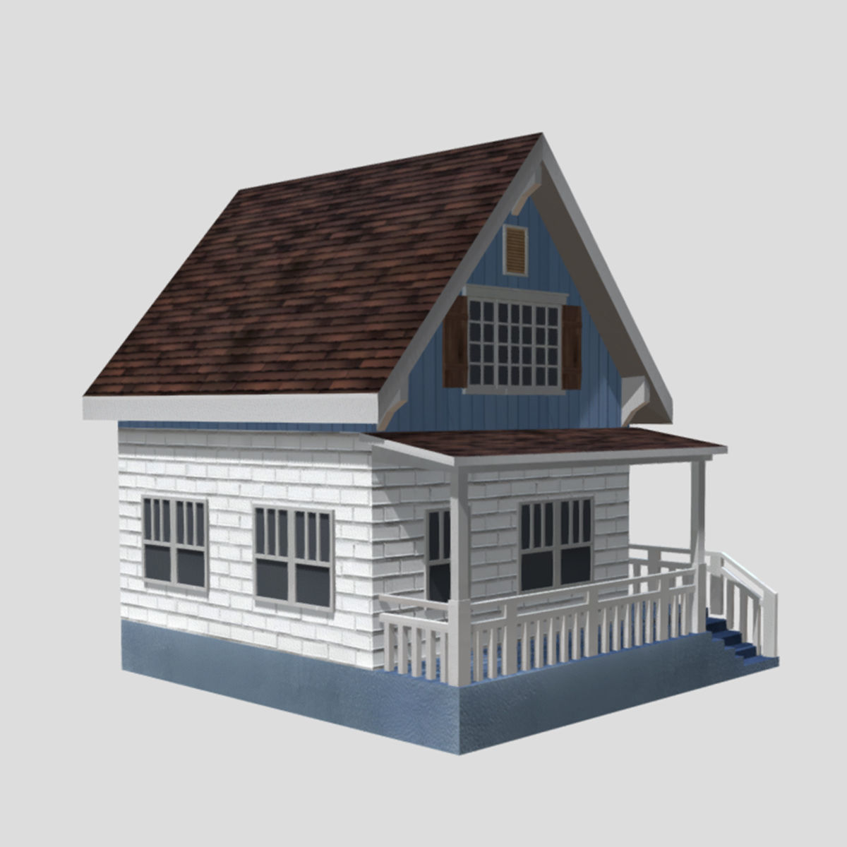 American Style Cottage - Town House Model Low-poly 3D model_4