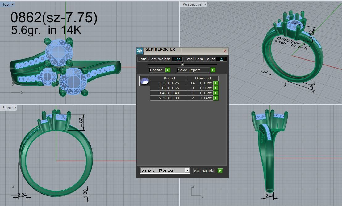 Round Diamond Ring 0862 3D print model_4