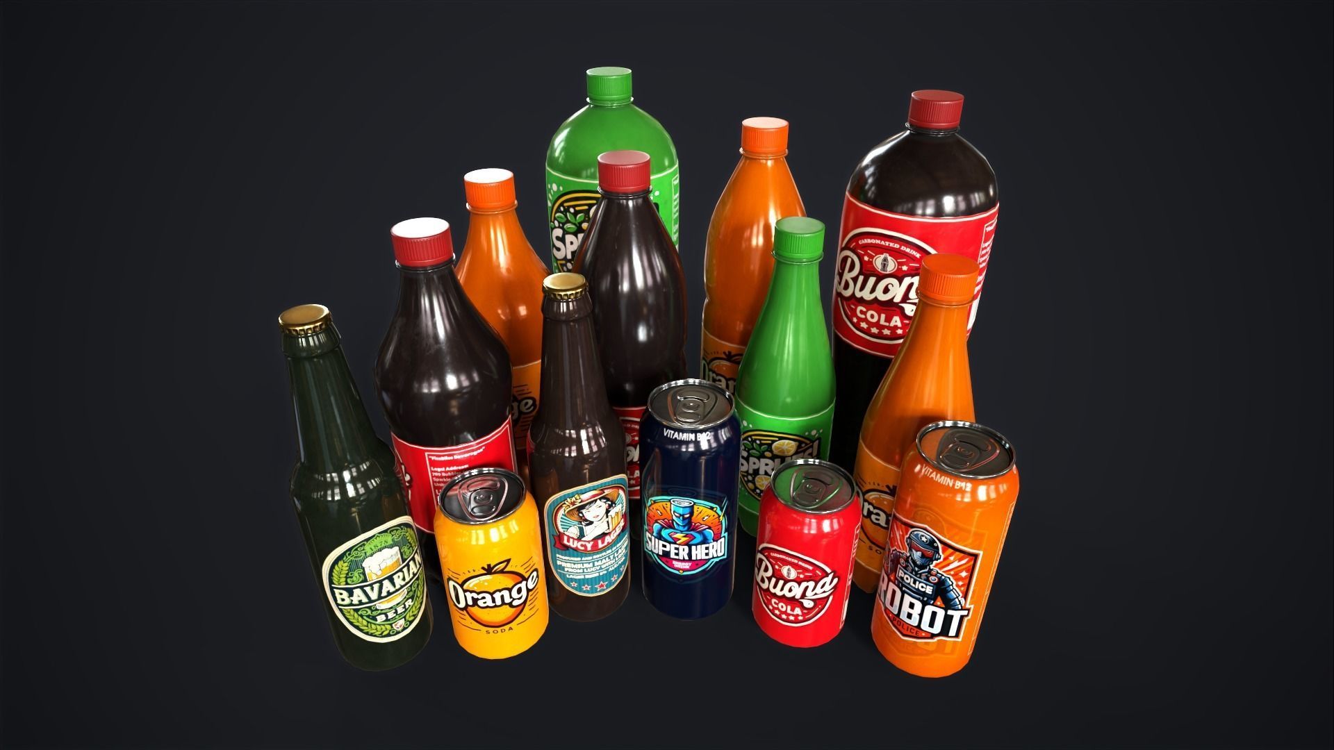 Various drinks Low-poly 3D model_1