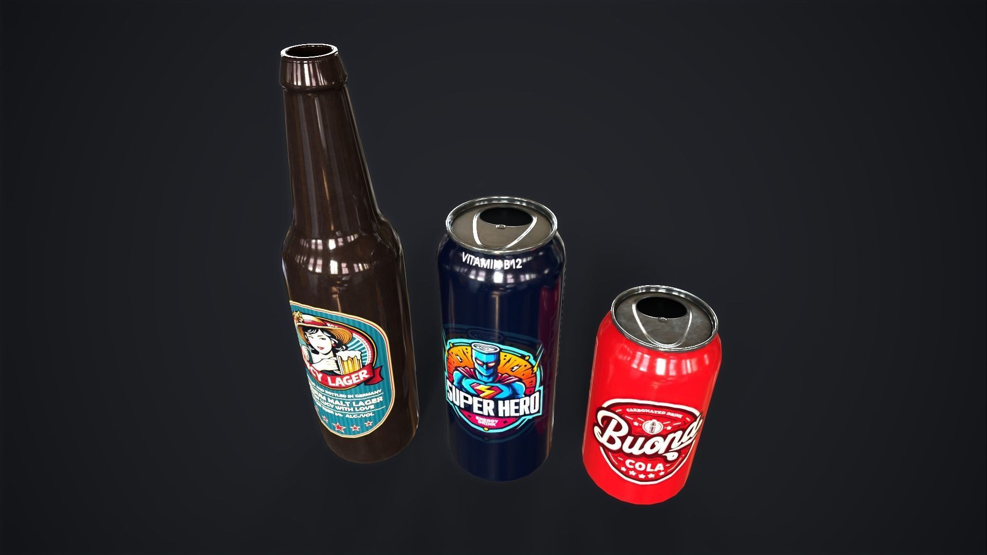 Various drinks Low-poly 3D model_8