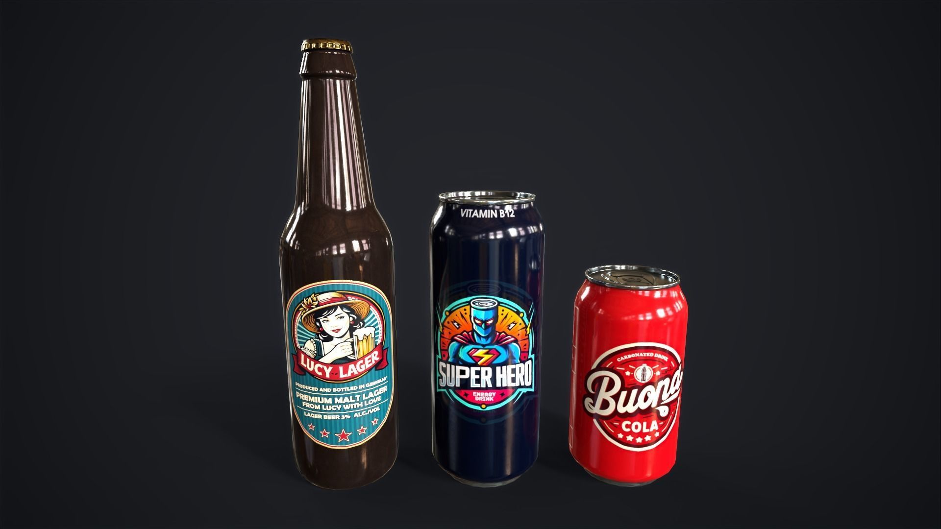Various drinks Low-poly 3D model_4