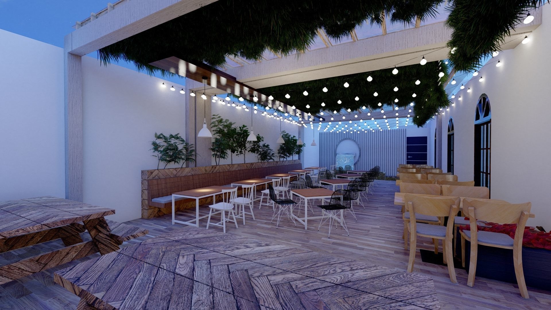 Restaurent Indoor and outdoor with an office 3D model_1