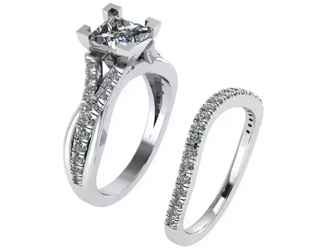 Princess Twisted Ring Wedding Set 0877
