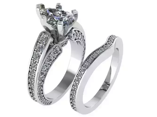 Pear Wedding Ring Set 0878