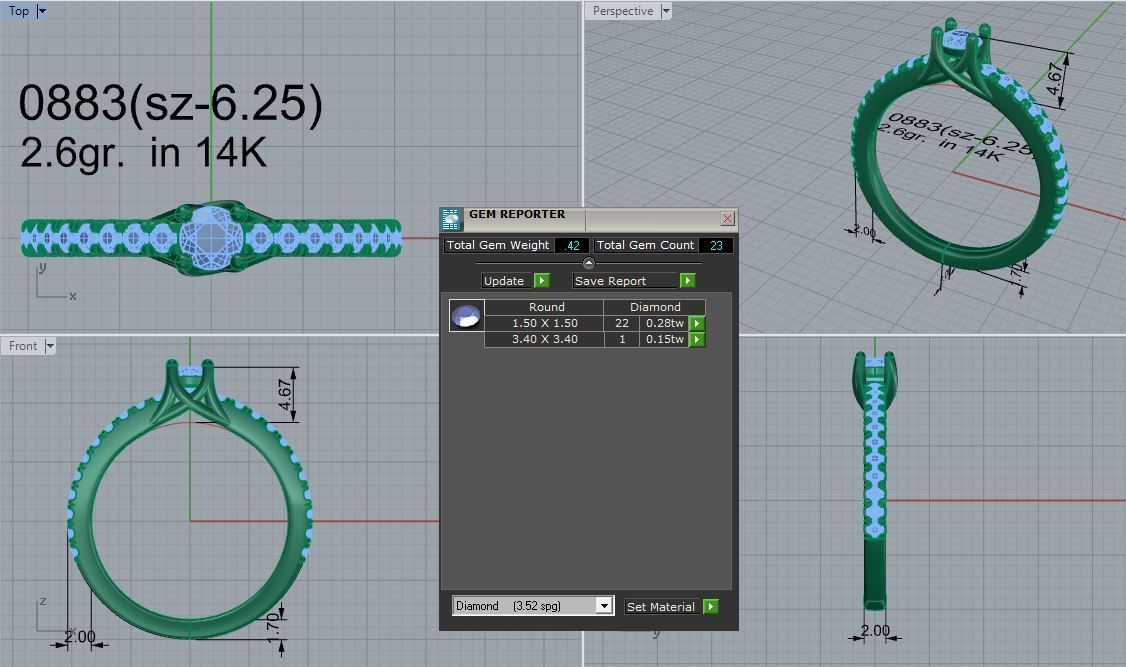 Round Diamond Ring 0883 3D print model_4