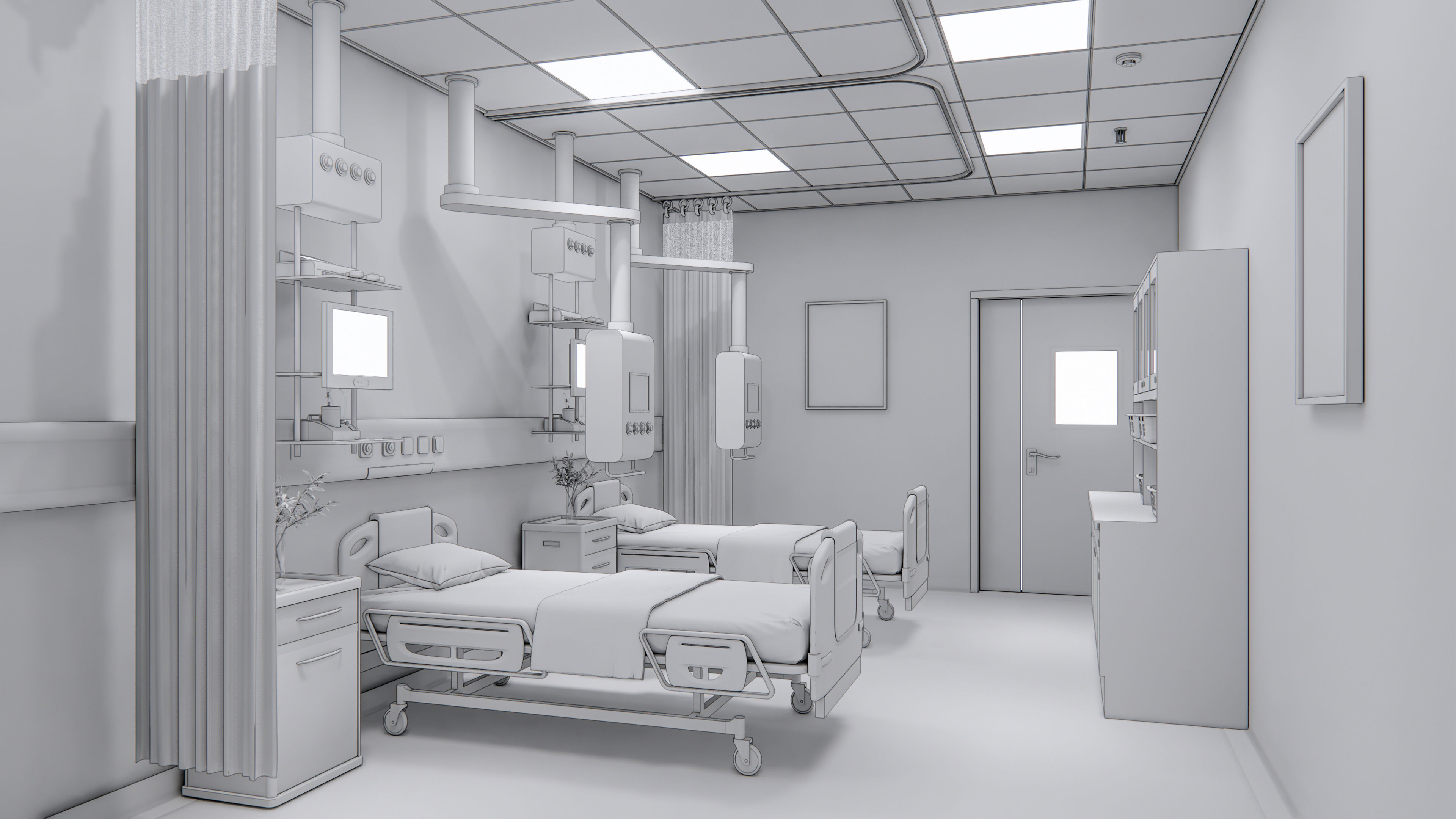 Hospital intensive care unit ward Interior Healthcare 3D model | CGTrader