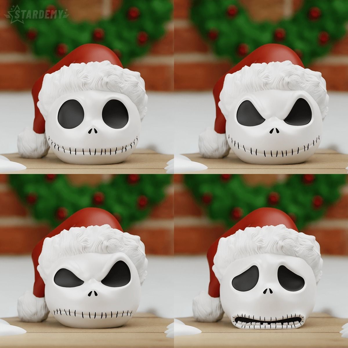 Jack Christmas Ornaments Many Expressions and Santa Hat option 3D print model_3