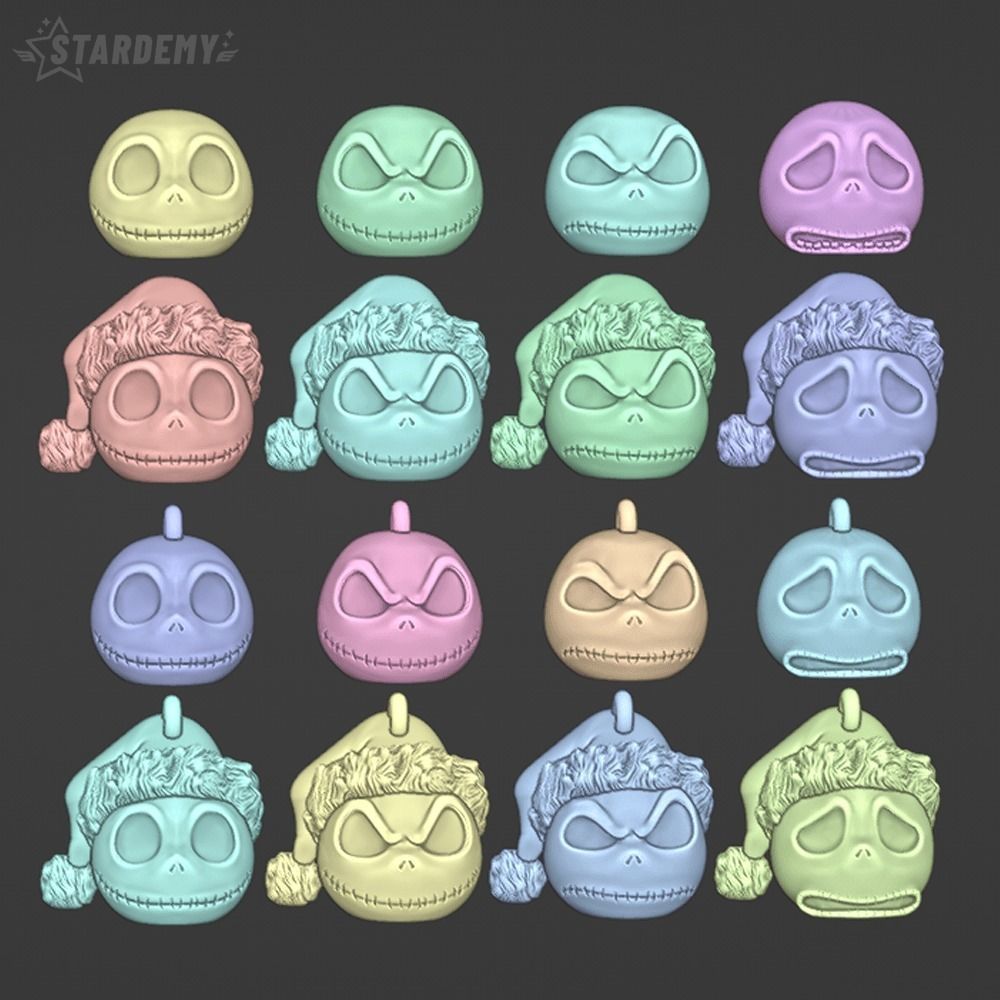 Jack Christmas Ornaments Many Expressions and Santa Hat option 3D print model_5