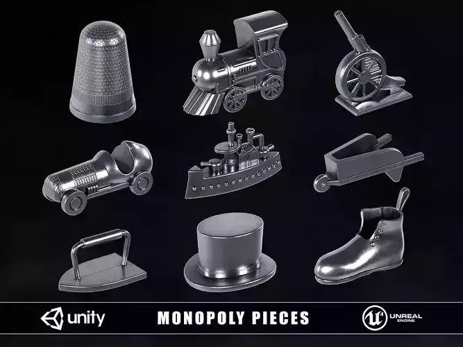 Monopoly Pieces 3D Model Collection