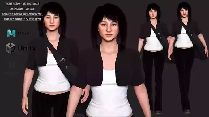 AAA 3D REALISTIC YOUNG GIRL CHARACTER - SCHOOL CASUAL OUTFIT 2