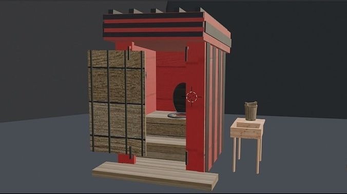 Wooden latrine with washing equipments Free 3D model
