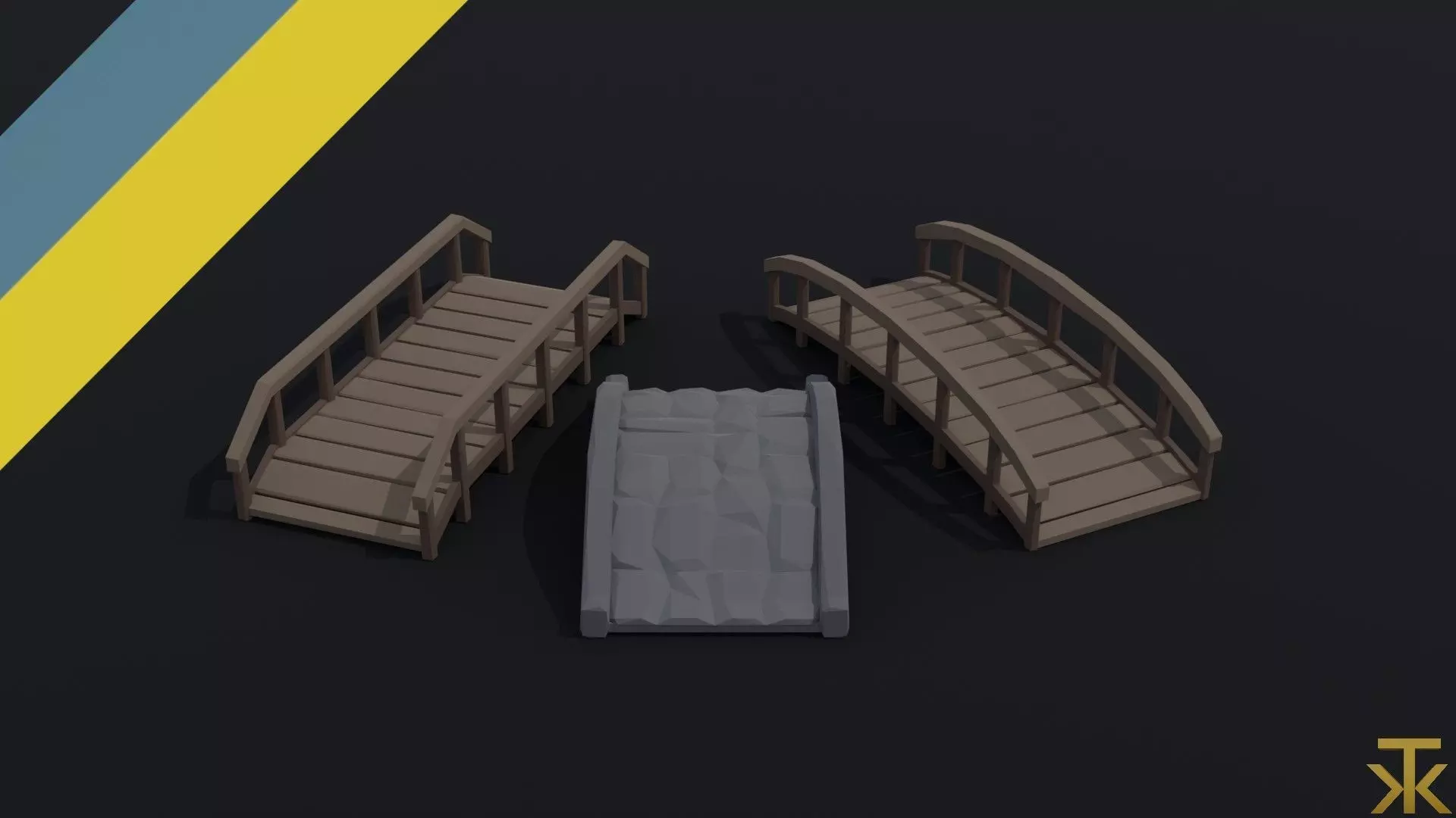 Cartoon medieval bridge kit Polygonal Style Low-poly 3D model