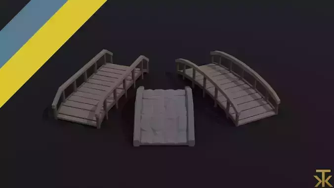 Cartoon medieval bridge kit Polygonal Style