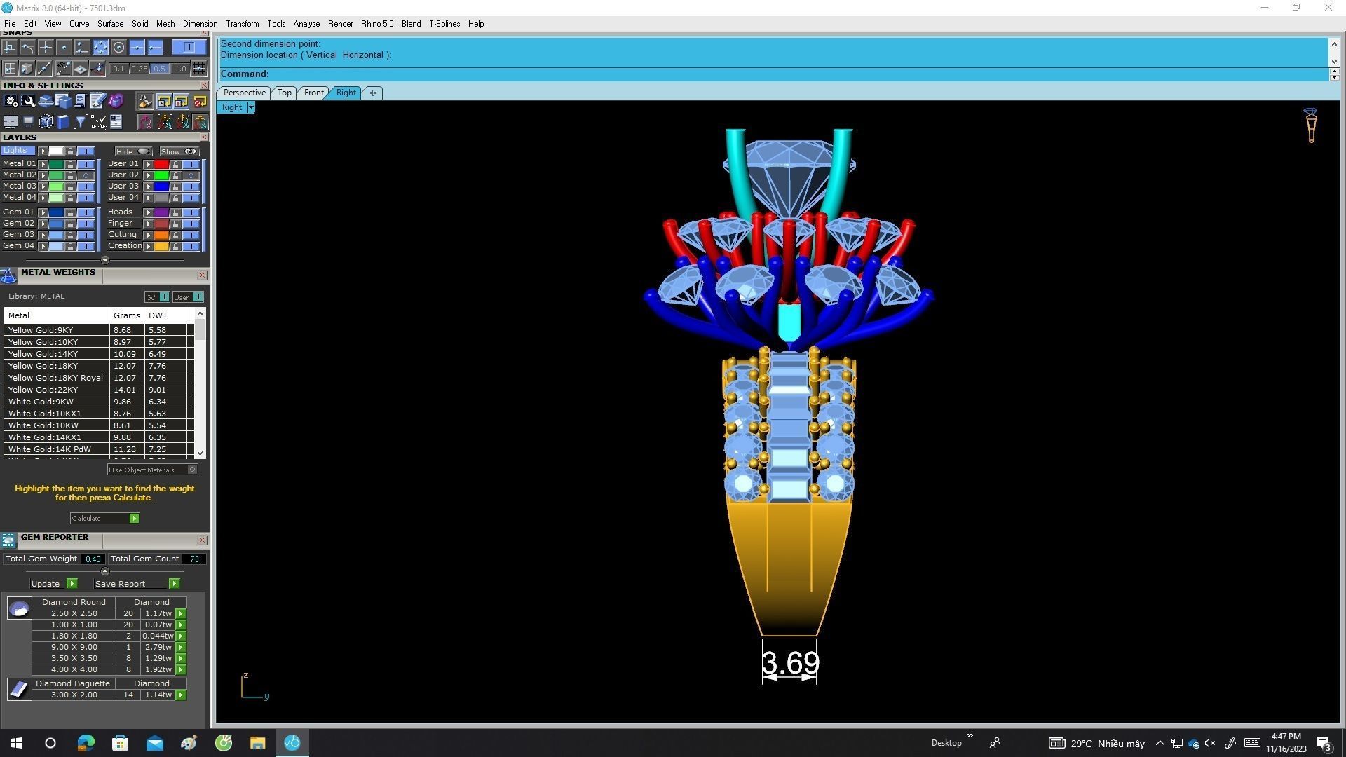 A7501 HongKong Style Diamond Women Engagement Ring 3D Model 3D print model_7