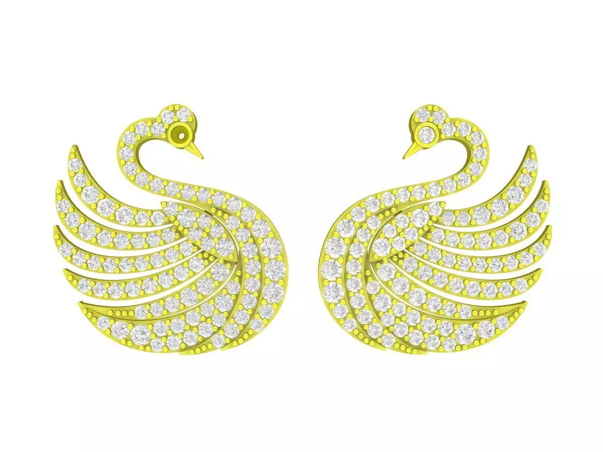 A7512 Luxury Diamond Swan Stud Earrings 3D Print 3D print model