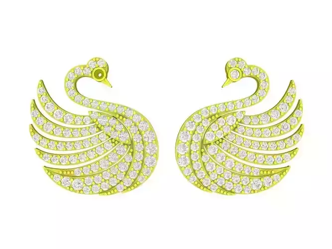 A7512 Luxury Diamond Swan Stud Earrings 3D Print