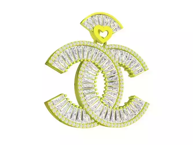 A7513 Luxury Fashion Baguette Diamond Pendant 3D Print