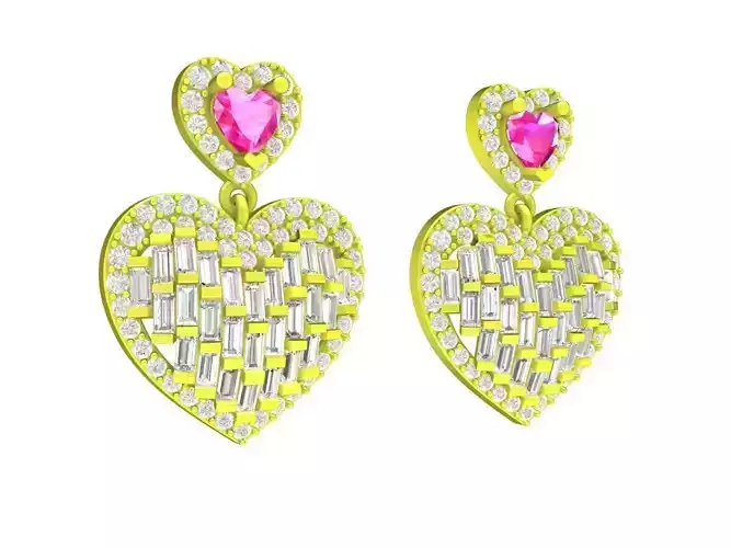 A7514 Korean Style Luxury Diamond Heart Earring 3D Print
