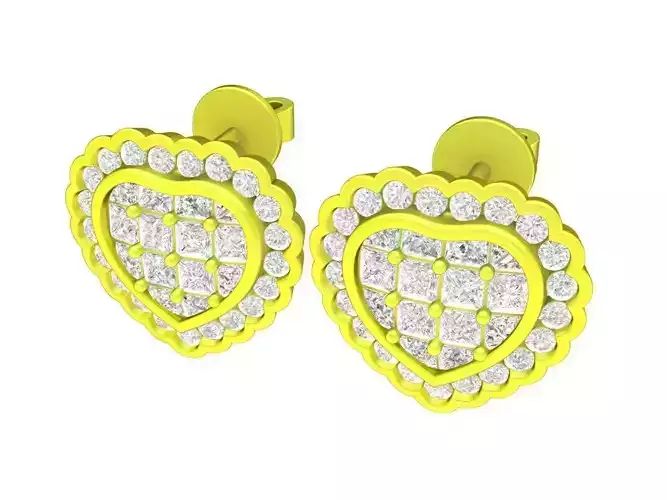 A7515 Korean Princess Diamond Heart Earrings 3D Print