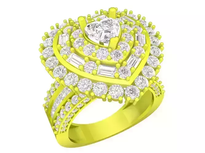 A7519 Korean Style Diamond Heart Engagement Ring 3D
