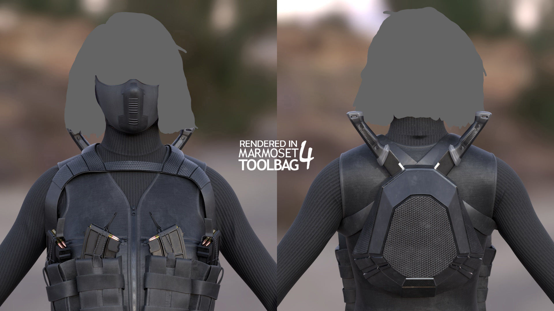 Female Terrorist Outfit Low-poly 3D model_9