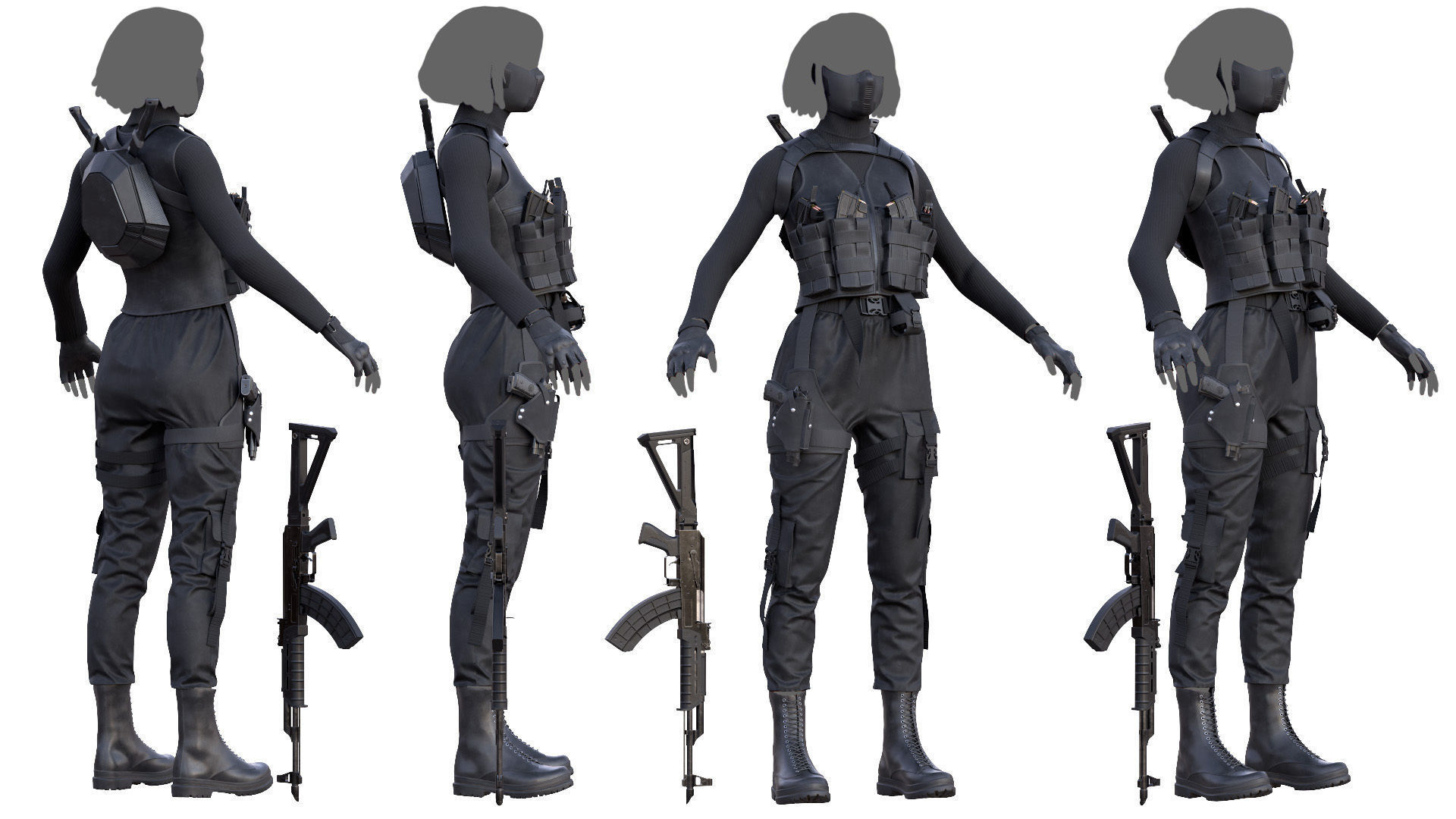 Female Terrorist Outfit Low-poly 3D model_2