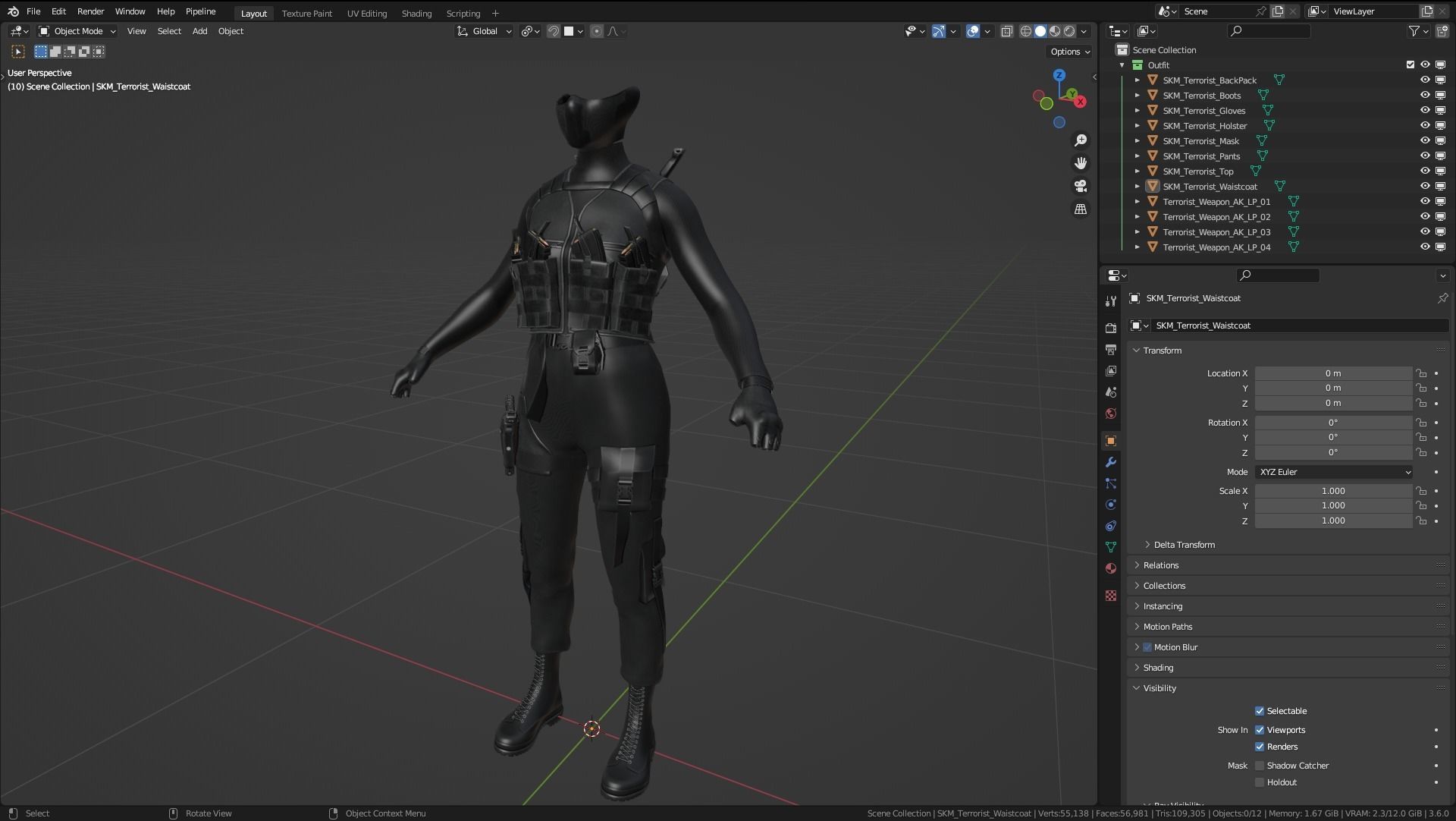Female Terrorist Outfit Low-poly 3D model_6