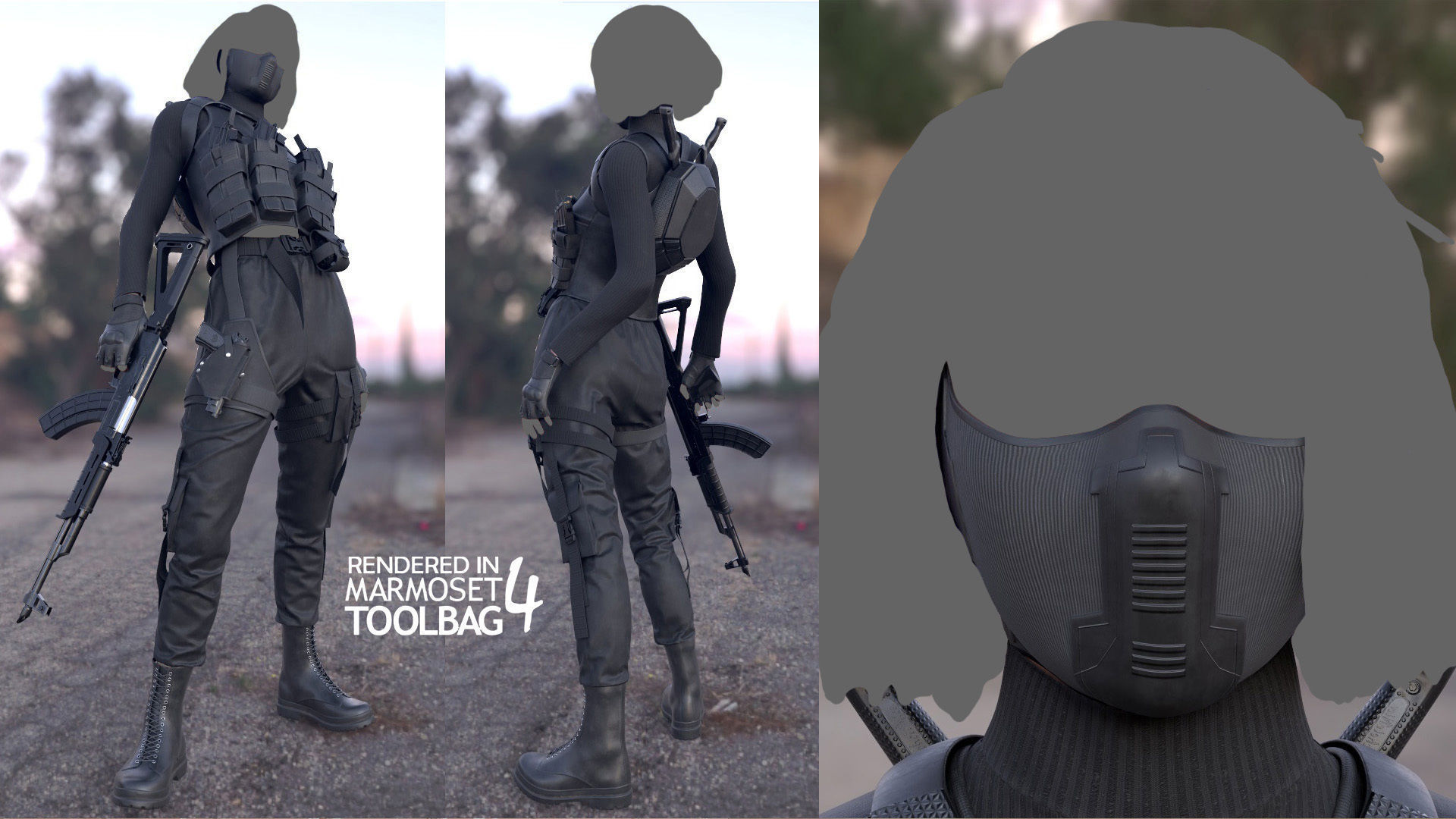 Female Terrorist Outfit Low-poly 3D model_3
