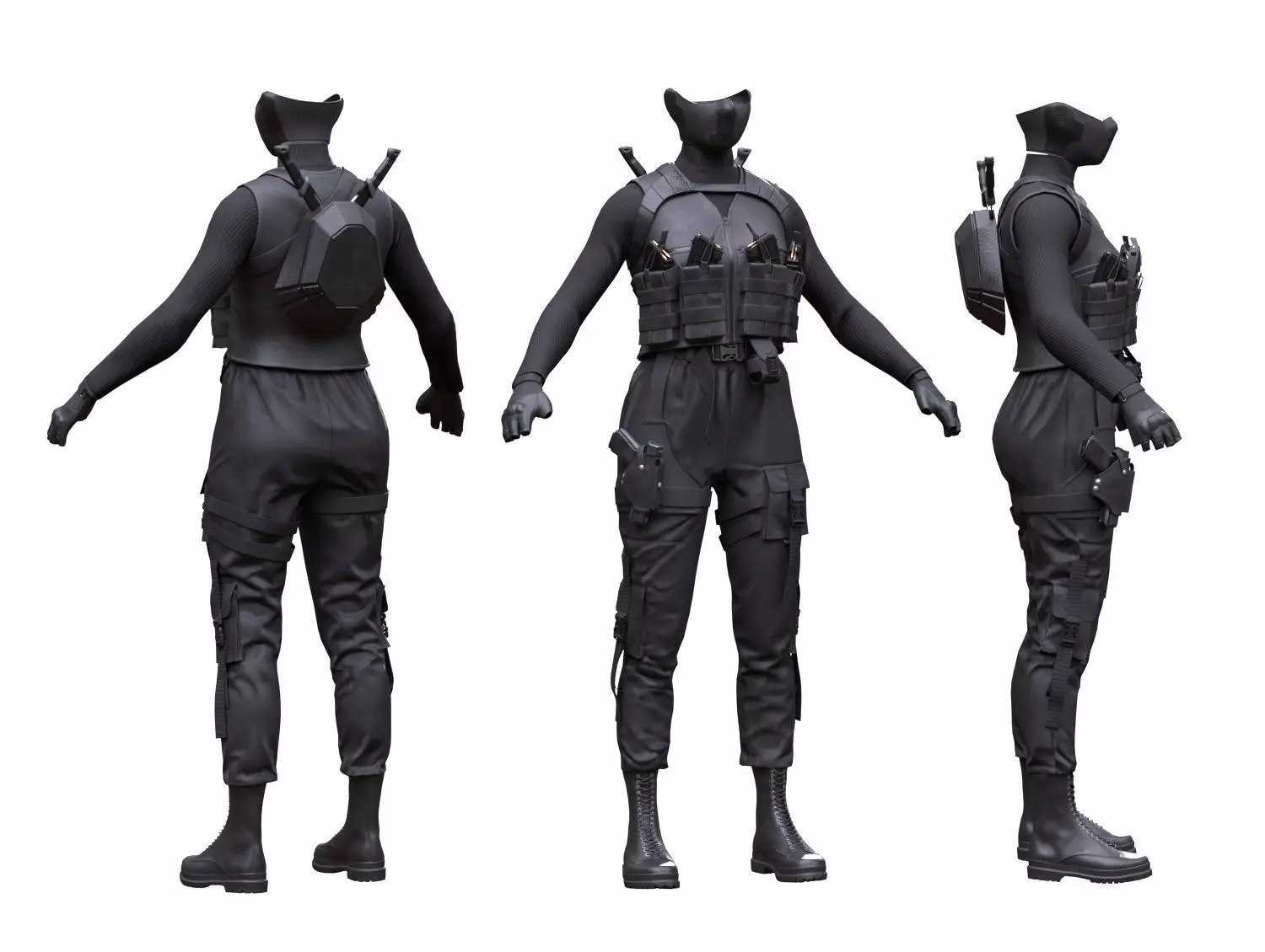 Female Terrorist Outfit Low-poly 3D model_0