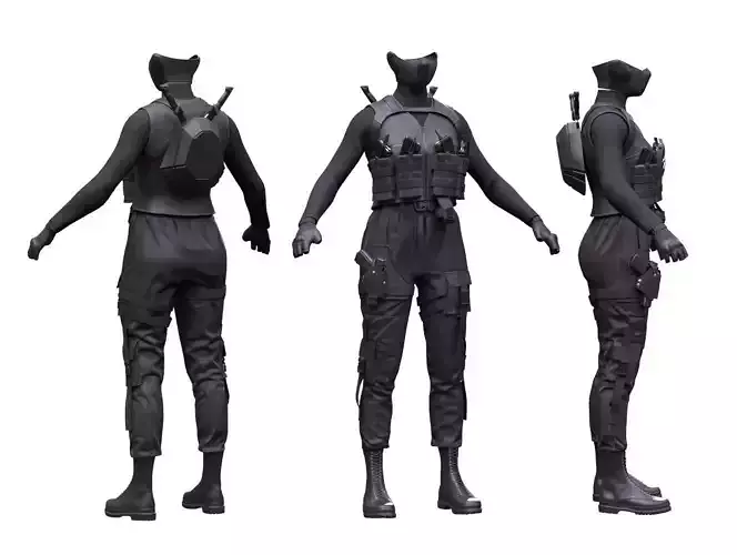 Female Terrorist Outfit Low-poly 3D model Female Terrorist Outfit Low-poly 3D model