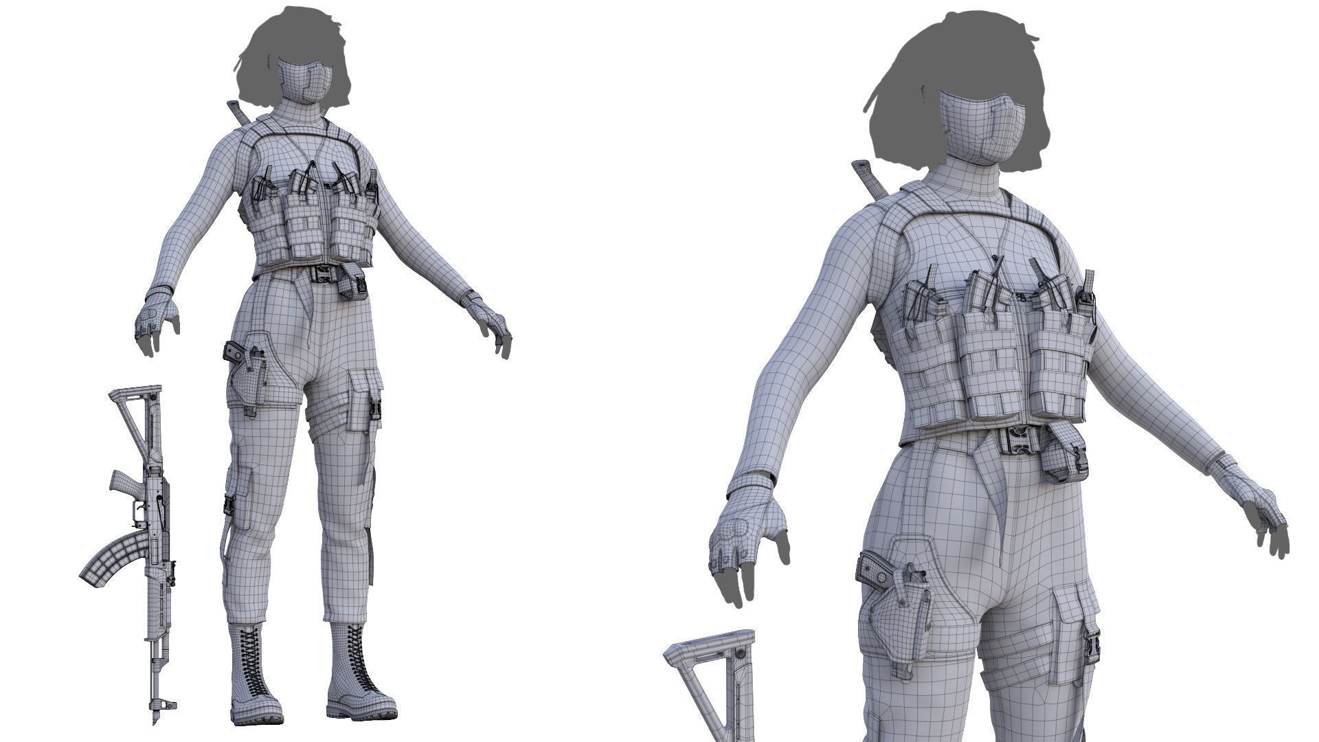Female Terrorist Outfit Low-poly 3D model_17