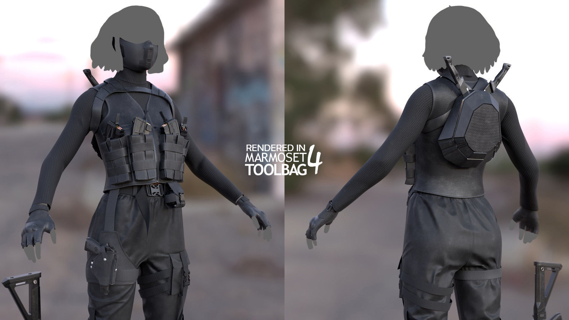 Female Terrorist Outfit Low-poly 3D model_4