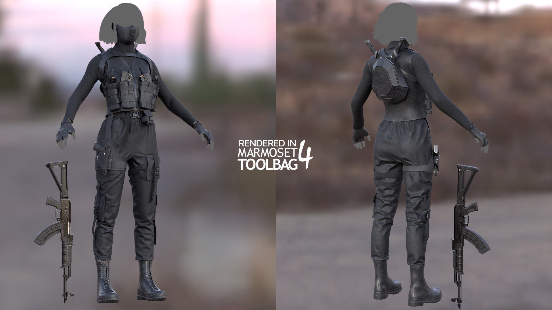 Female Terrorist Outfit Low-poly 3D model_13