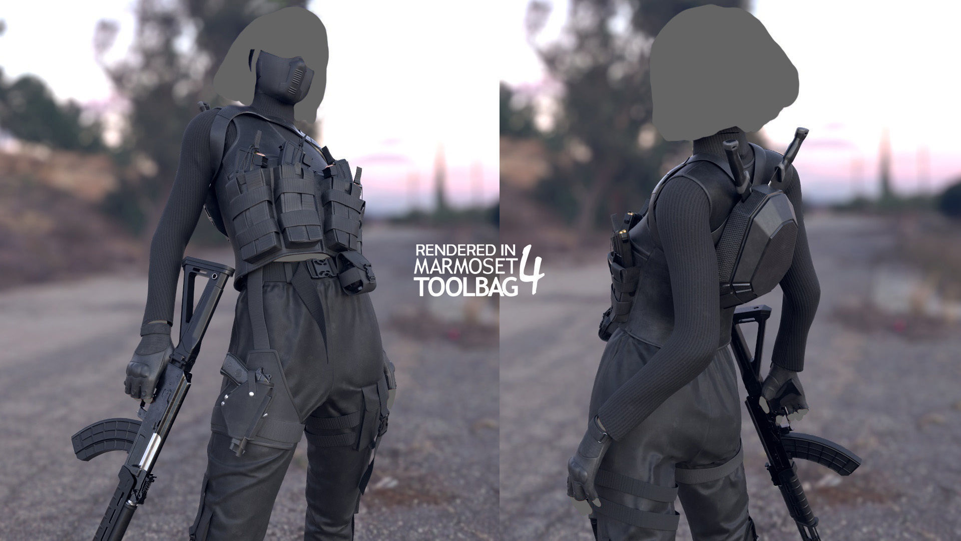 Female Terrorist Outfit Low-poly 3D model_16