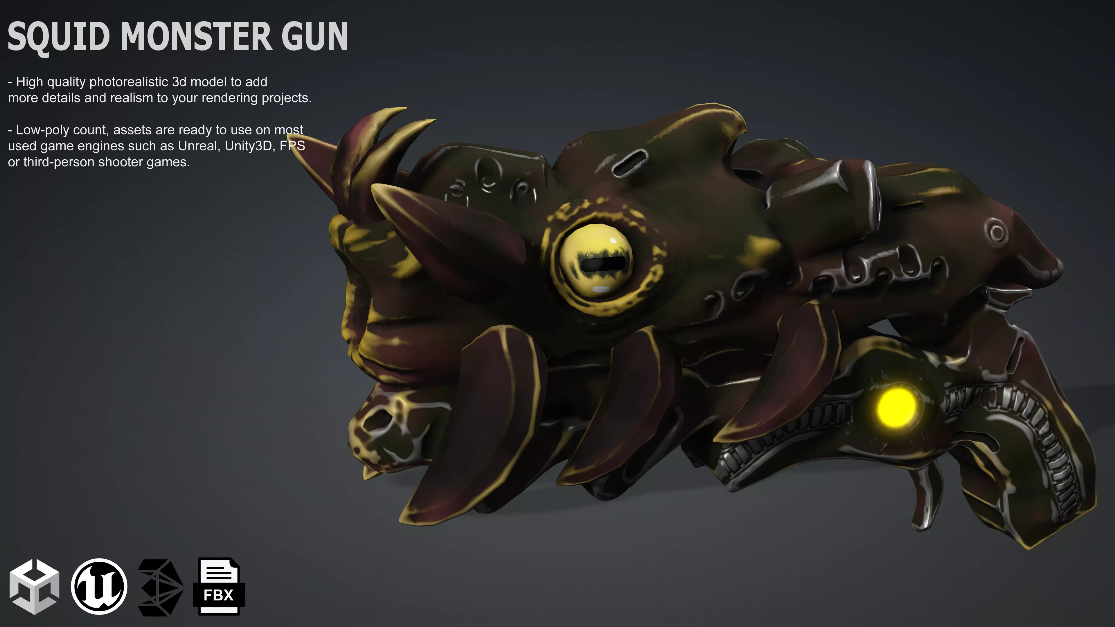 Squid Monster Gun Low-poly 3D model_0