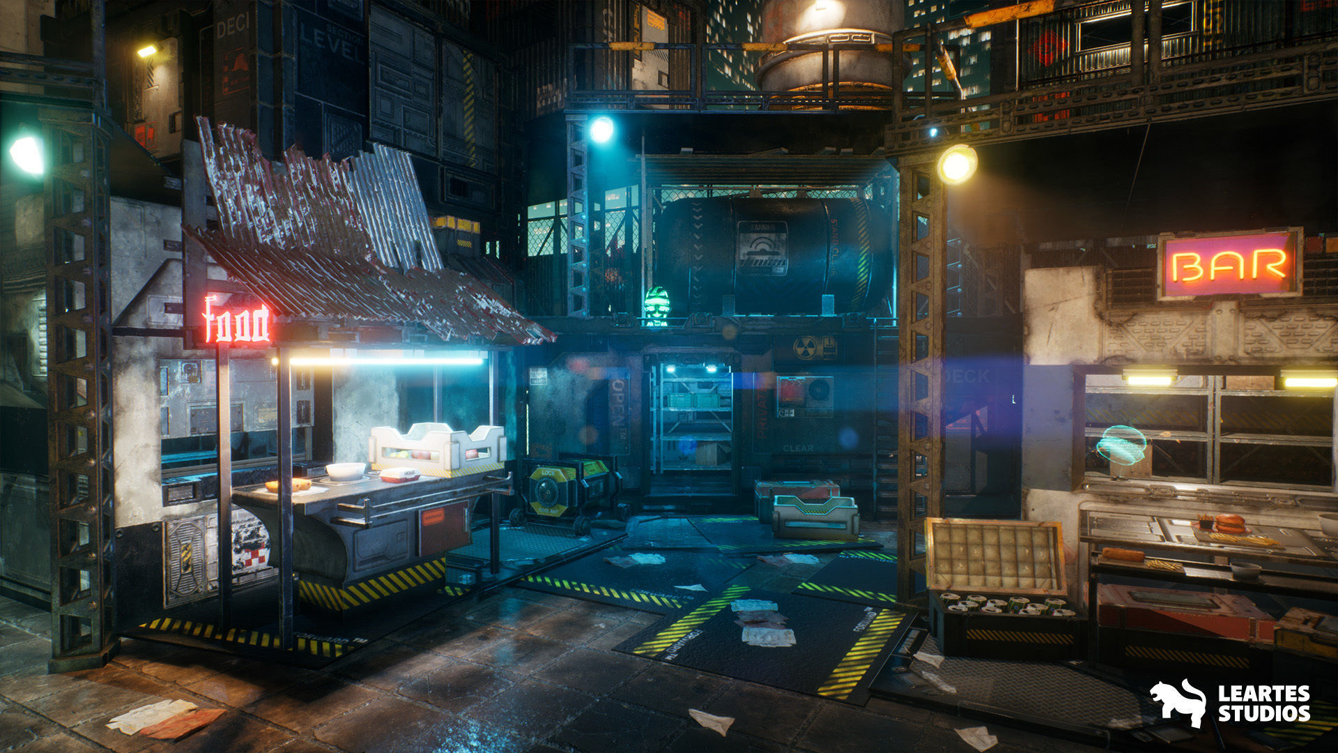 Cyberpunk Rooftop Market Environment Low-poly 3D model_10