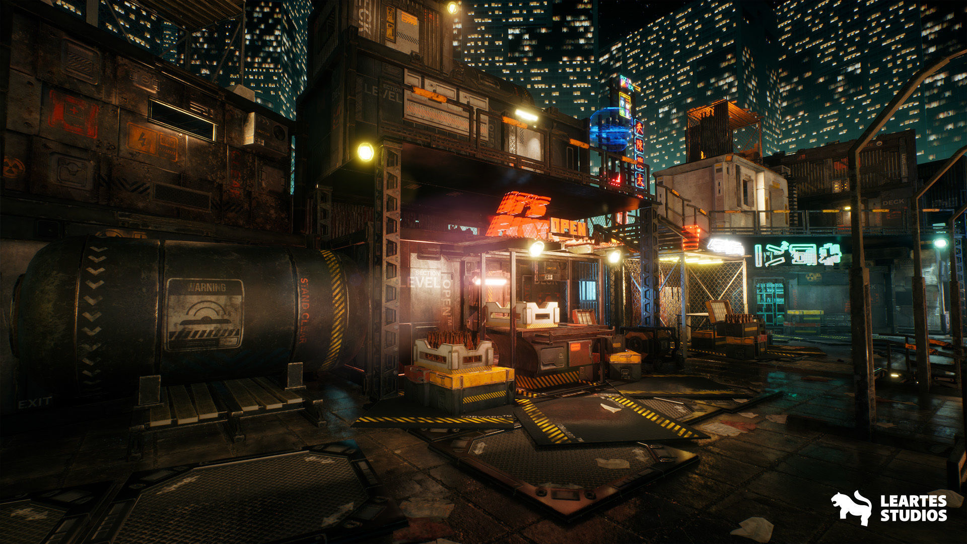 Cyberpunk Rooftop Market Environment Low-poly 3D model_14