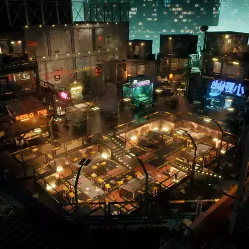 Cyberpunk Rooftop Market Environment Low-poly 3D model